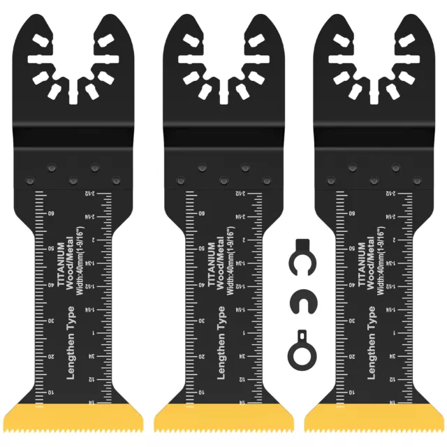 3x Extra-Long Titanium Bi-Metal Oscillating Saw Blade Set Oscillating Multitool☀