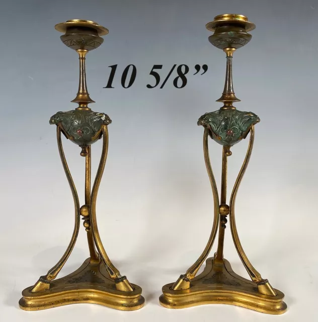 Elegant Antique French Figural Candlestick Pair, Art Nouveau with Bats, c.1900