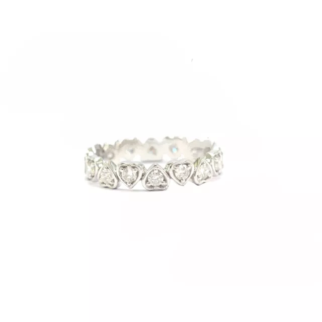 Genuine SI Diamond Studded 14k White Gold Heart Eternity Stack Ring Jewelry SU7