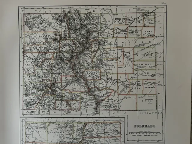 1897 Colorado & New Mexico Original Antique Map by A & C Black 2