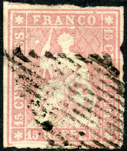 Schweiz Mi.-Nr. 15 I O, 15 Rp rosa Sitzende Helvetia, Münchner Druck, gestempelt