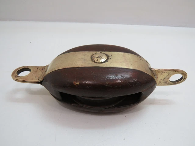 2+7/8 inch Wood and Bronze Pulley Block Tackle (C4B918B)