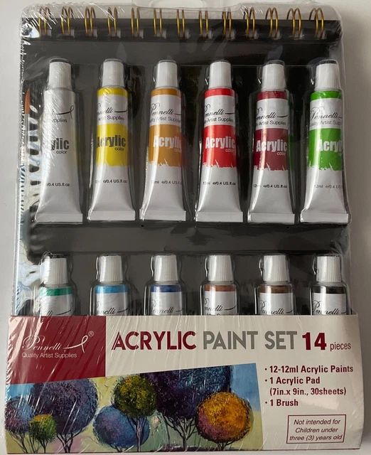 PENNELLI ACRYLIC PAINT Set 12 Colors 1 Acrylic 30 Sheet Pad & 1 Brush