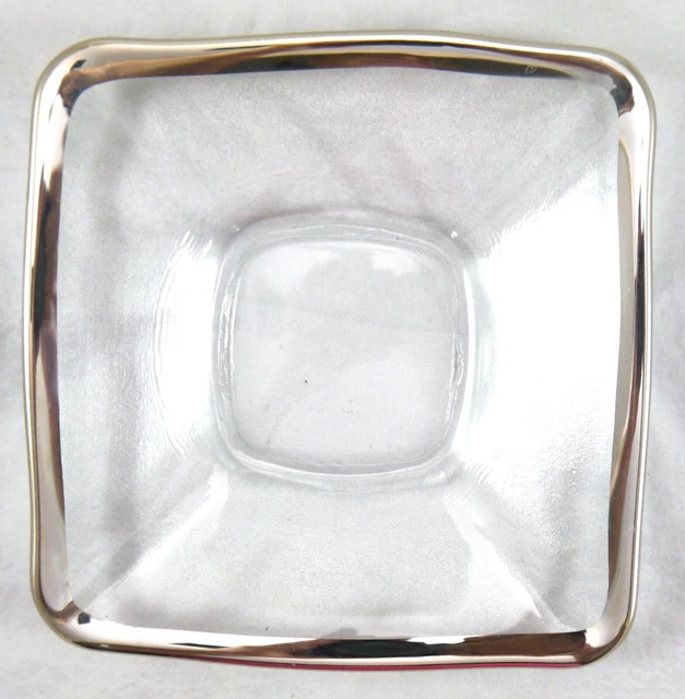 Set of 3 Platinum Rim MCM Dessert / Appetizer 6" Square Hand Blown Glass Plates