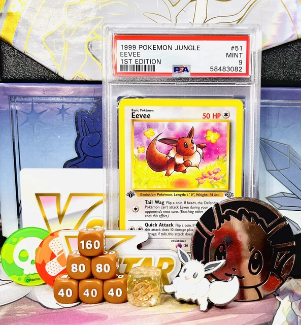 PSA 9 MINT Vintage Eevee 1st Edition 51/64 *WITH ACCESSORIES* - Jungle Set