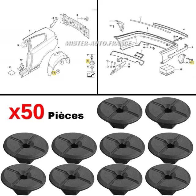 50x Ecrou en Plastique Universel pour Fixation Garde-Boue Voiture 4mm (Qualité) 2