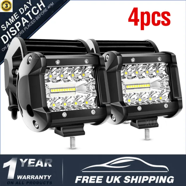 4x 60W LED Light Bar Spot Beam Offroad Fog Lights LED Driving Work Lamp Suv Jeep