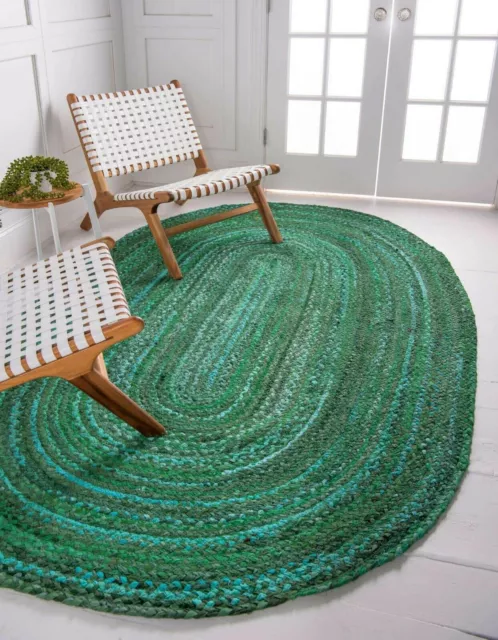 Cotton Rug Natural Oval Rug Braided Style Living Room Area Rug Handmade Carpet