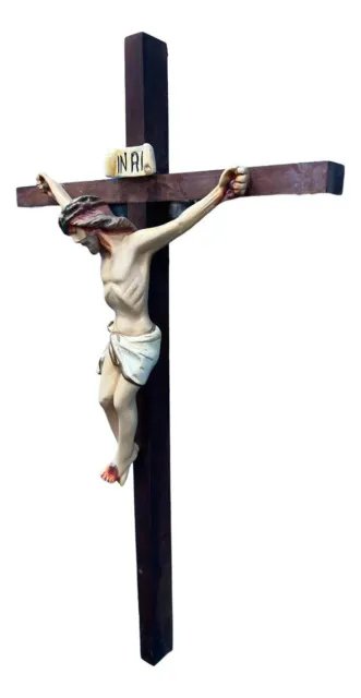 Vintage Wooden Wall Crucifix Cross Jesus Christ Plaster 18'' tall