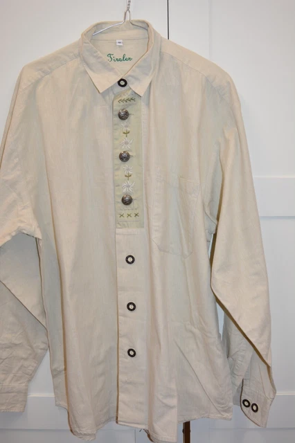 Beige Oktoberfest shirt Bavarian embroidered cotton shirt   Size 41
