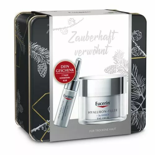 EUCERIN Weihnachts-Set Hyaluron-Filler + 3x Effect Tag für trockene Haut LSF 15