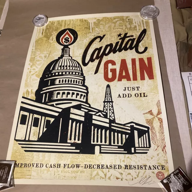 Shepard Fairey Obey Giant CAPITAL GAIN Print Signed Numbered 2015 Art Poster