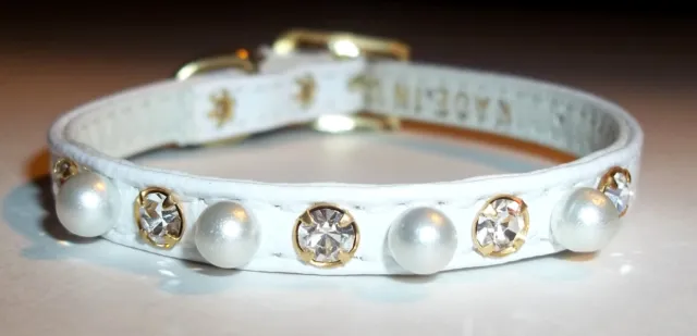 RHINESTONE DOG Collar Pearl & Jeweled Crystals Bling Small Pet xs Petite  Cute!