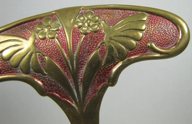 Antique Bronze Art Nouveau Hanger Hook Bracket Butterfly Flower ornate brass wsh 9