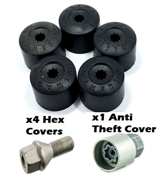 VW WHEEL NUT Cover Caps 5pc (x4) Anti Theft Locking (x1) Alloy Golf