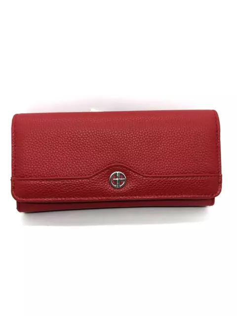 GIANI BERNINI Receipt Manager genuine leather foldable women's large wallet -RED