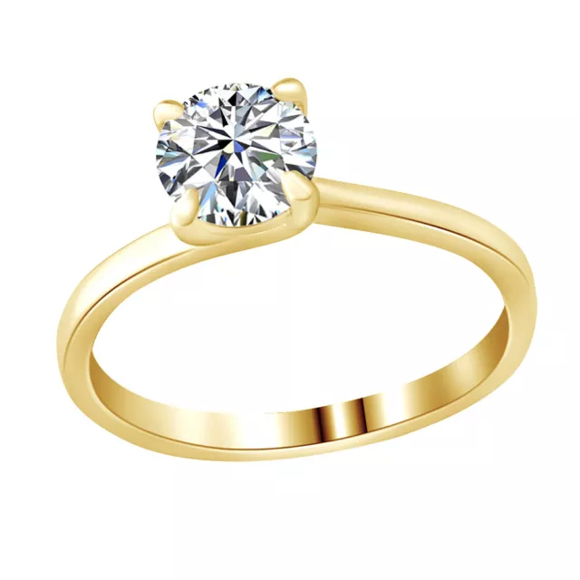 1.00 Ct Round Simulated Diamond 18K Yellow Gold Plated Solitaire Engagement Ring