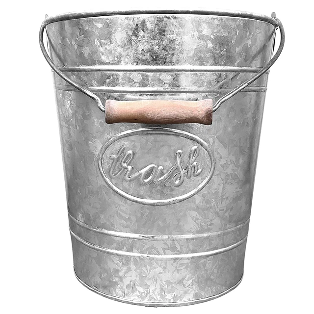 Farmhouse Bathroom Trash Can Rustic Galvanized Trash Can Bucket with Wooden Hand