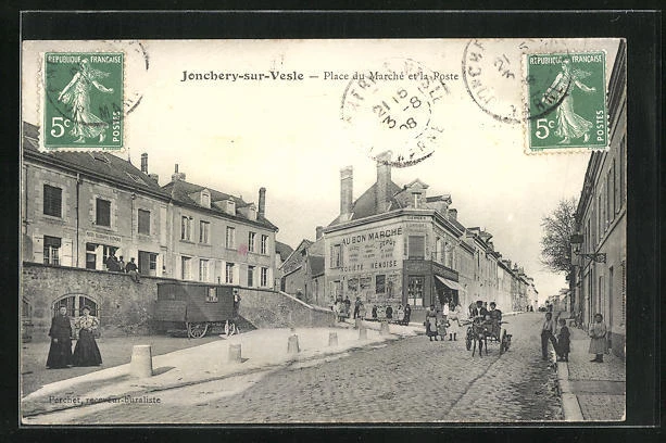 CPA Jonchery-sur-Vesle, Place du Marché et la Poste 1908