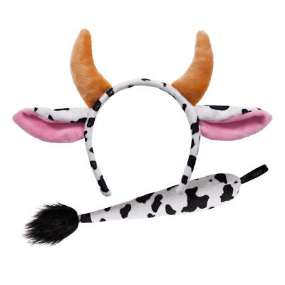 Cow Set (Ears & Tail) Set Fancy Dress Costume Kids Adults Farm Yard Animal