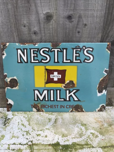Porcelain Enamel Advertising Sign Nestles Milk Mancave Collectable