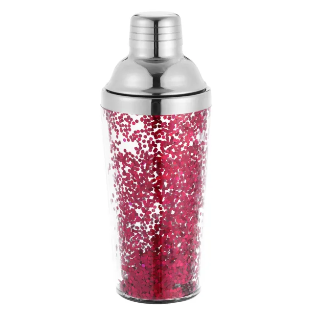 16OZ(450ml) Plastic Cocktail Shaker with Strainer, Stainless Steel Top, Rose Red