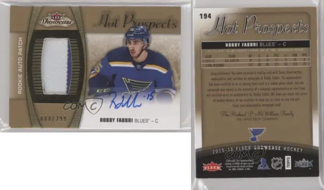 2015-16 Fleer Showcase Hot Prospects /299 Robby Fabbri RPA Rookie Patch Auto RC
