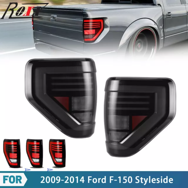 Sequential LED Tail Lights For 2009-2014 Ford F-150 Pickup Smoke Lens Rear Lamps