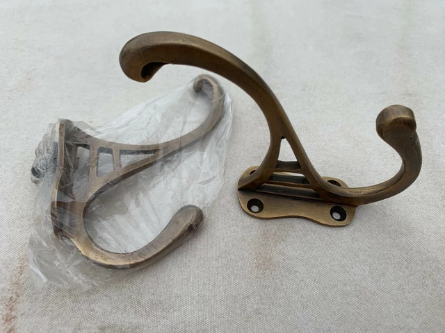 2 COAT HOOKS door solid 100% brass furniture watson 486 age old style 4 " DECO B