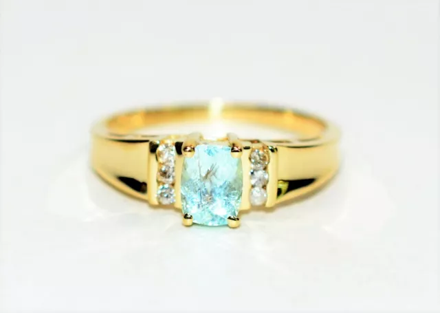 Natural Paraiba Tourmaline & Diamond Ring 14K Solid Gold .72tcw Birthstone Ring