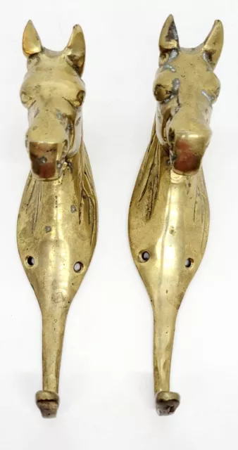 Vintage Pair of 6" Brass Horse Head Equestrian Wall Coat Hooks
