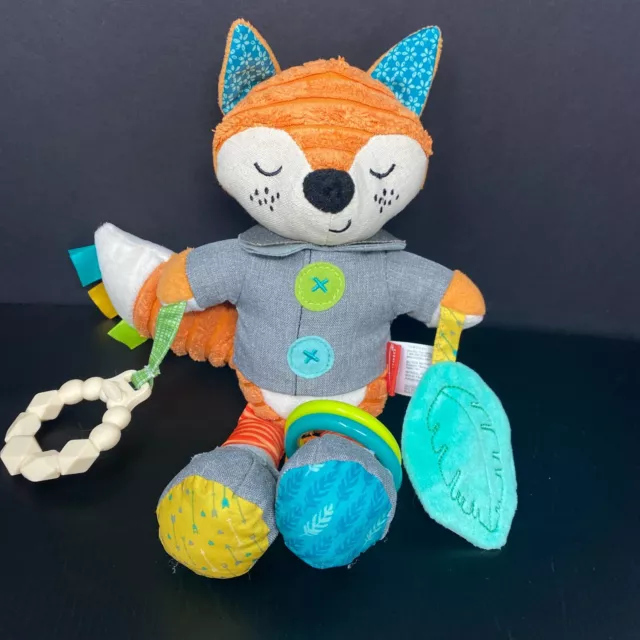 Infantino Orange Fox Plush Sensory Activity Rattle Stroller Toy Teether Gray