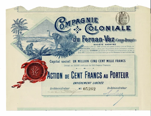 Compagnie Coloniale du Fernan-Vaz - Paris 1900 - Action de 100 francs