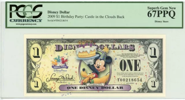 2009 $1 Disney Dollar Mickey Birthday Party PCGS 67 PPQ