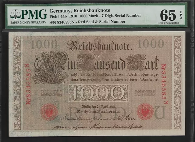 Germany 1000 Mark 1910 PMG 65 EPQ UNC Pick # 44b Red Seal