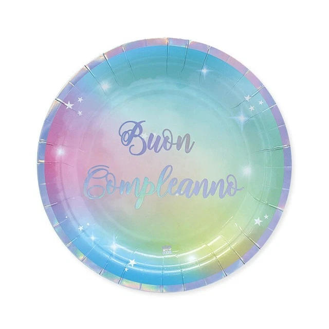 Unico Party - Piatto Di Cartone Per Compleanno (Pacco Da 8) - 23 Cm - Tema Fiocchi Arcobaleno