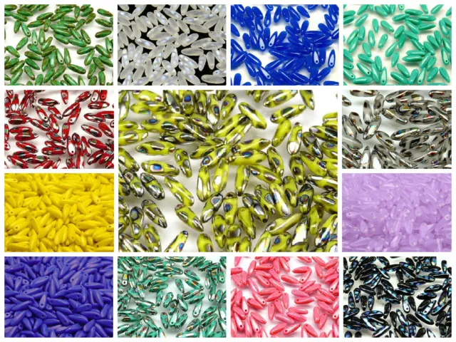 CHOOSE COLOR! 200pcs 10x3mm Small Dagger Beads Czech Pressed Glass