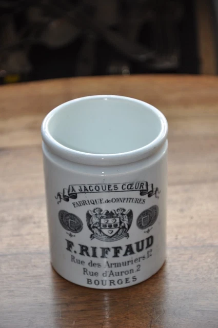 Ancien Pot De Confiture Publicitaire " F. Riffaud Bourges " Creil Et Montereau