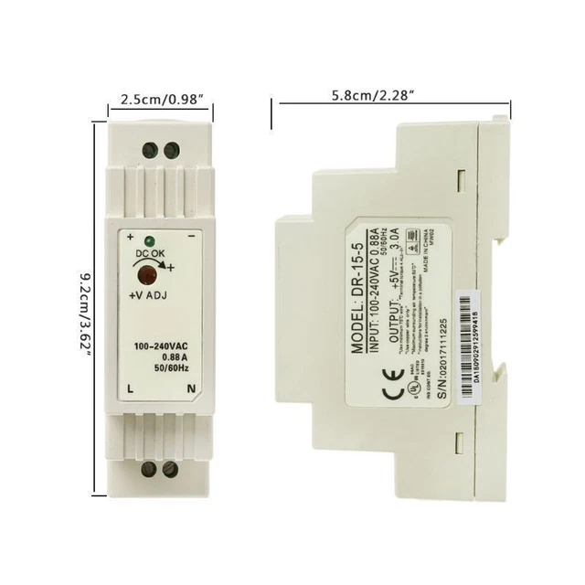 DR-15-24, alimentatore switching per guida DIN a uscita singola, 15 W, 24 V, 0,63 A DR-15-24, alimentatore switching per guida DIN a uscita singola, 15 W, 24 V, 0,63 A