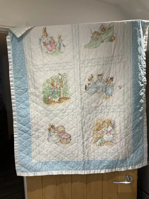 Vintage Peter Rabbit Cot Bed Blanket Throw Cover Blue 35” W X 44”L