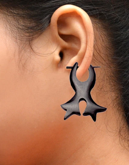 A Pair of Black Natural Wood USA Handmade Organic Coconut Wooden Earrings EAR382