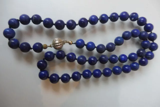 Lapis Lazuli Chaîne, Magnifique, vieux Chaine Boules, Avec 925 Boucle Argent, BN