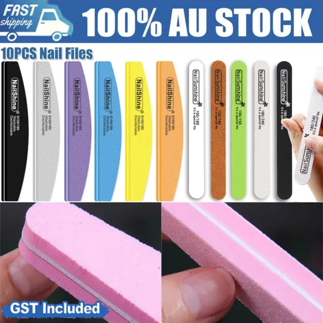 10PCS Double Sided 100/120/180/240 Grit Nail Files Emery Boards Nail Salon Tool