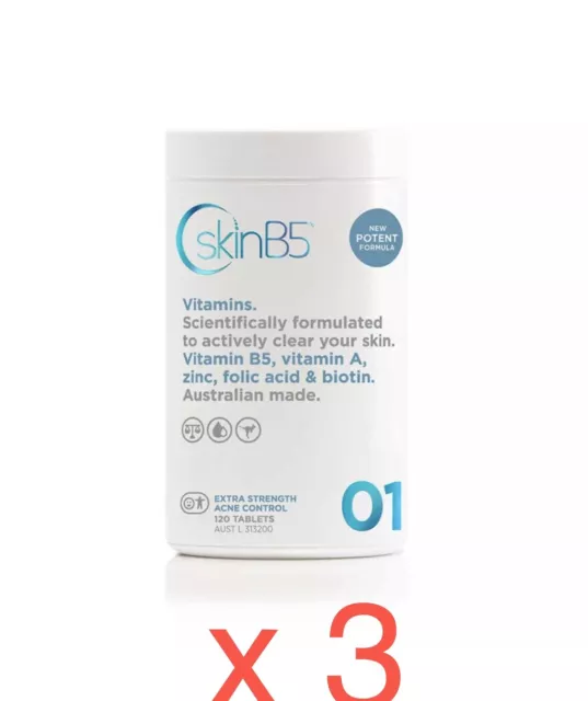 3 X Skin B5 Extra Strength Acne Control Vitamins 120 Tabs ( Express Post )