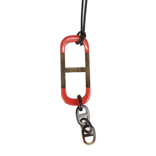 Showpiece Hermes Amar Necklace Buffalo Horn Salmon Pink Brown Pendant Shane Dunk