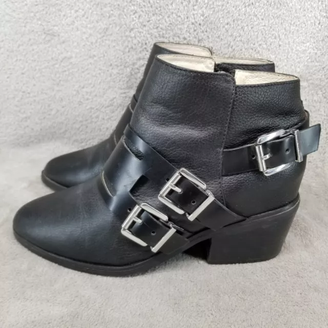 Sol Sana Shoes Womens EU 37 US 6.5 Black Leather Buckle Side Zip Ankle Boots