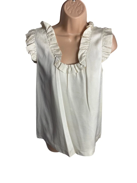 Camicetta Top Donna Kate Spade Lusso Avorio 100% Seta Taglia Xs