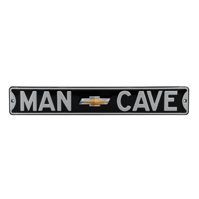 Chevrolet Man Cave Metal Street Sign BLACK with Bowtie Logo 36 x 6