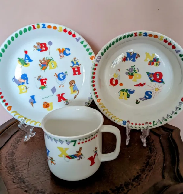 Vintage Lenox "Teacher's Pet" 3 Piece Child's Dinnerware Set - Plate, Bowl & Mug