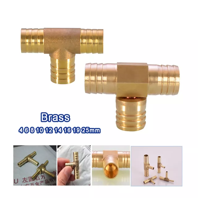 Brass Tee Barbed T Piece Hose Joiner 3 way Connector Air Fuel Water Pipe 4-25mm